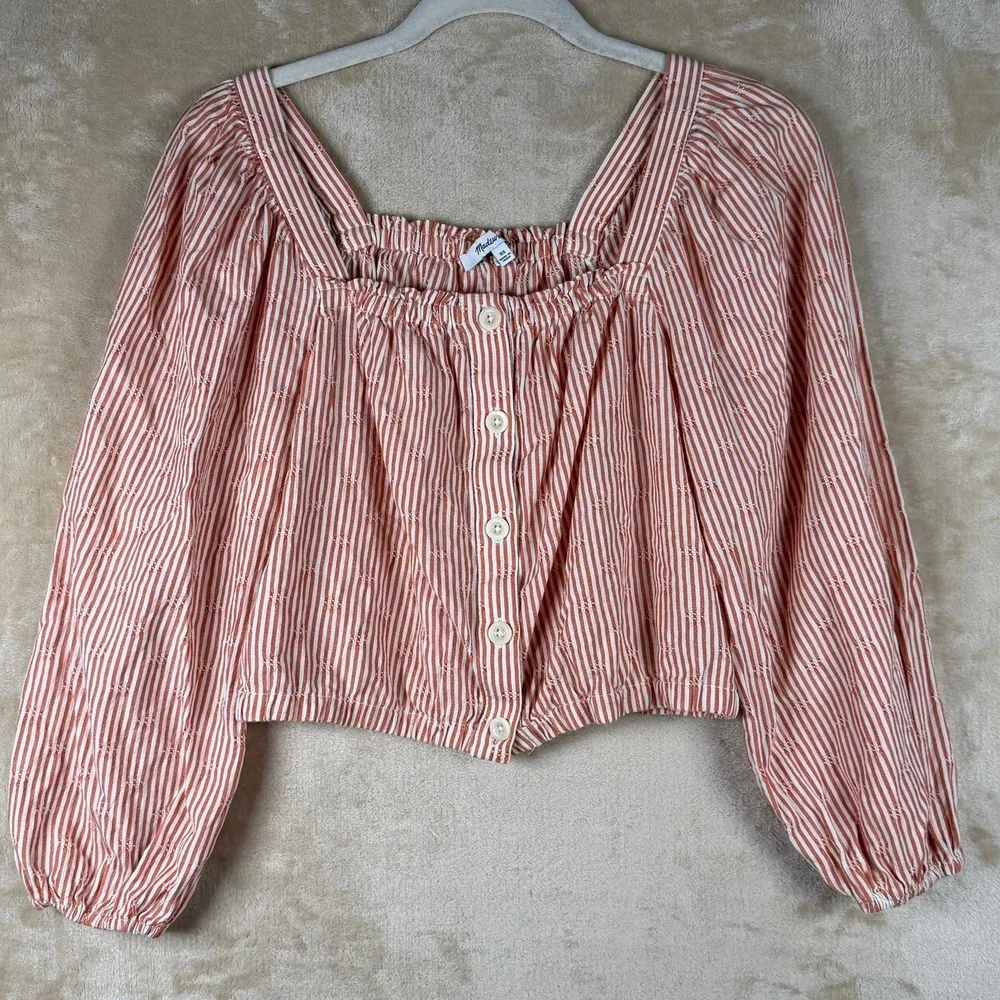 Madewell Rust/Cream Stripe Crop Top XS Cottagecore Boho Weekend Summer Preppy